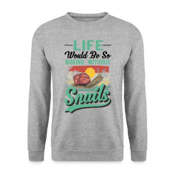 Schnecke Geschenk Weinbergschnecke - Unisex Pullover - Weißgrau meliert - Vorne - Alina (178cm) & Michal (187cm)