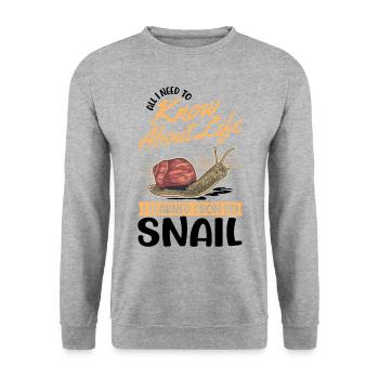 Schnecke Geschenk Weinbergschnecke - Unisex Pullover - Weißgrau meliert - Vorne - Alina (178cm) & Michal (187cm)
