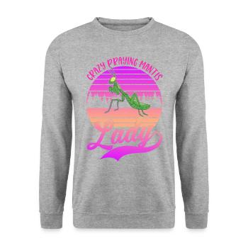 Verrückte Gottesanbeterin Frau - Unisex Pullover - Weißgrau meliert - Vorne - Alina (178cm) & Michal (187cm)