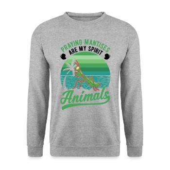 Gottesanbeterin Spirit Animal Fangschrecke - Unisex Pullover - Weißgrau meliert - Vorne - Alina (178cm) & Michal (187cm)