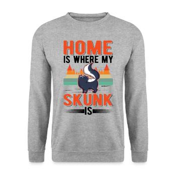 Zuhause ist wo mein Stinktier ist - Unisex Pullover - Weißgrau meliert - Vorne - Alina (178cm) & Michal (187cm)
