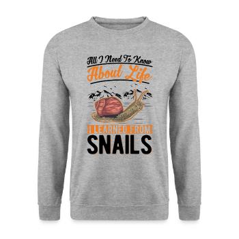 Schnecke Geschenk Weinbergschnecke - Unisex Pullover - Weißgrau meliert - Vorne - Alina (178cm) & Michal (187cm)