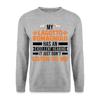 Lagotto Romagnolo Wasserhund - Unisex Pullover - Weißgrau meliert - Vorne - Alina (178cm) & Michal (187cm)