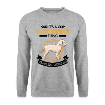 Lagotto Romagnolo Ding Wasserhund - Unisex Pullover - Weißgrau meliert - Vorne - Alina (178cm) & Michal (187cm)