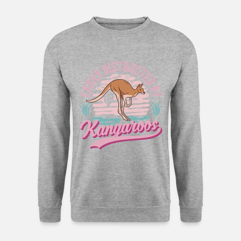 Easily distracted by Kangaroos Känguru - Unisex Pullover - Weißgrau meliert