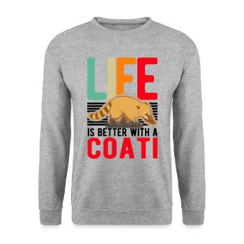Life is better with a coati - Unisex Sweatshirt - salt & pepper - Front - Alina (178cm) & Michal (187cm)