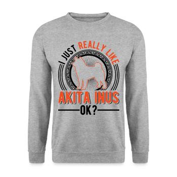 Ich mag einfach Akita Inus - Unisex Pullover - Weißgrau meliert - Vorne - Alina (178cm) & Michal (187cm)