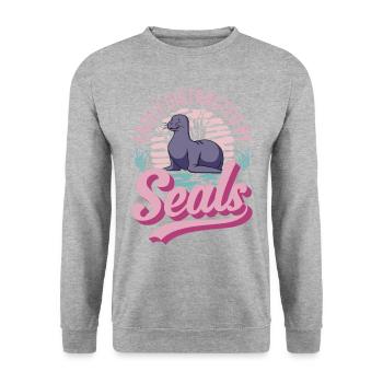 Easily distracted by Seal Robbe Seelöwe - Unisex Pullover - Weißgrau meliert - Vorne - Alina (178cm) & Michal (187cm)