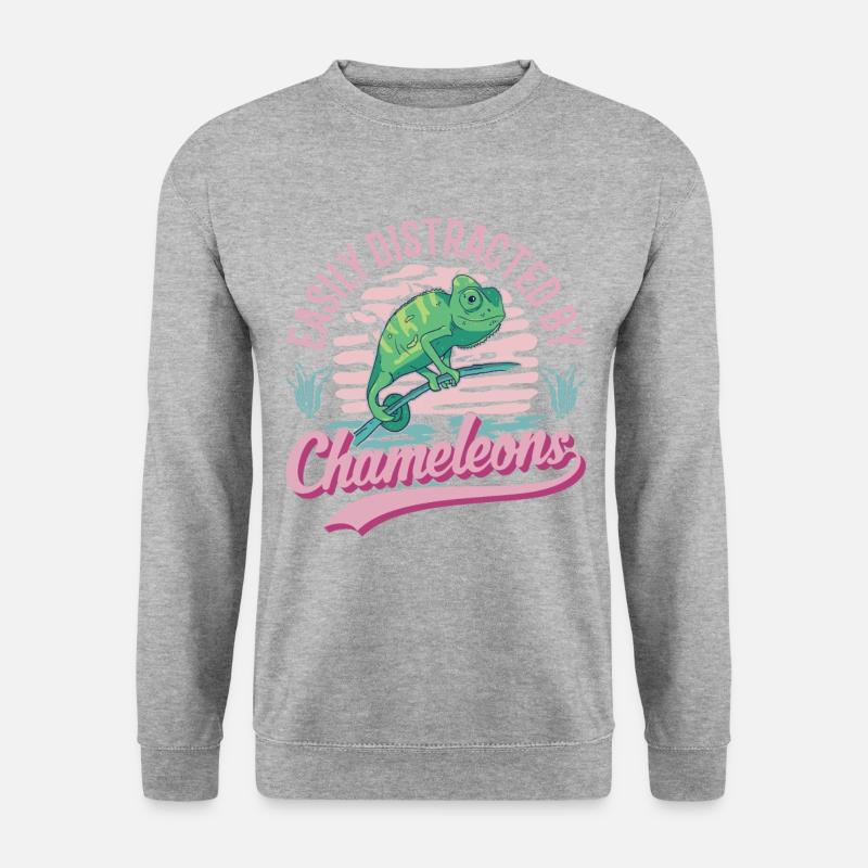 Easily distracted by Chameleons Chamäleon - Unisex Pullover - Weißgrau meliert
