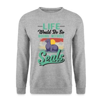 Cadeau de phoque Phoque Lion de mer - Sweat-shirt Unisexe - gris chiné - Devant - Alina (178cm) & Michal (187cm)