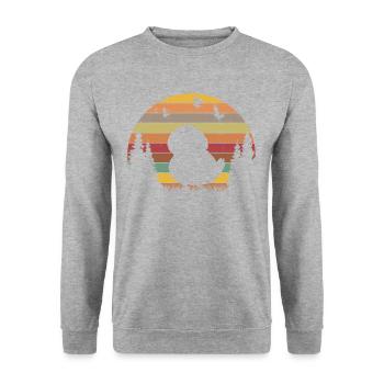 Kakapo Retro Nachtpapagei Vintage - Unisex Pullover - Weißgrau meliert - Vorne - Alina (178cm) & Michal (187cm)