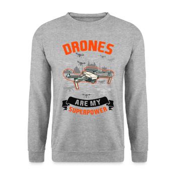 Les drones sont ma superpuissance Drone Drone Pilot - Sweat-shirt Unisexe - gris chiné - Devant - Alina (178cm) & Michal (187cm)