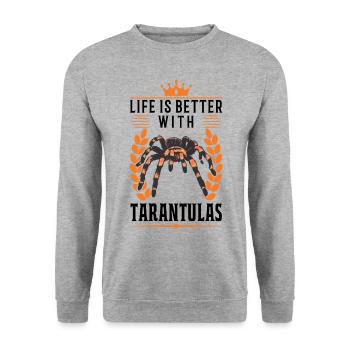 Das Leben ist besser mit einer Tarantel - Unisex Pullover - Weißgrau meliert - Vorne - Alina (178cm) & Michal (187cm)
