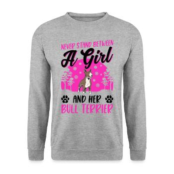 Bull Terrier Fille Miniature Bull Terrier - Sweat-shirt Unisexe - gris chiné - Devant - Alina (178cm) & Michal (187cm)