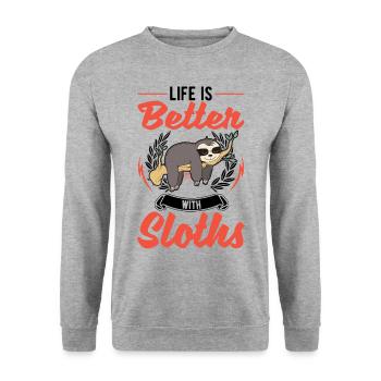 La vie est meilleure avec les paresseux - Sweat-shirt Unisexe - gris chiné - Devant - Alina (178cm) & Michal (187cm)