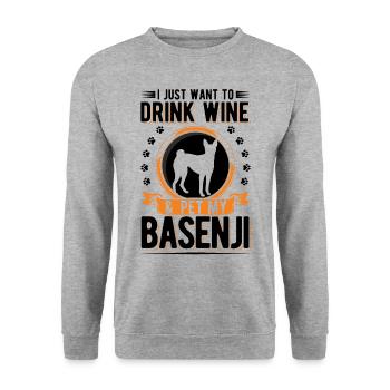 Basenji et vin - Sweat-shirt Unisexe - gris chiné - Devant - Alina (178cm) & Michal (187cm)