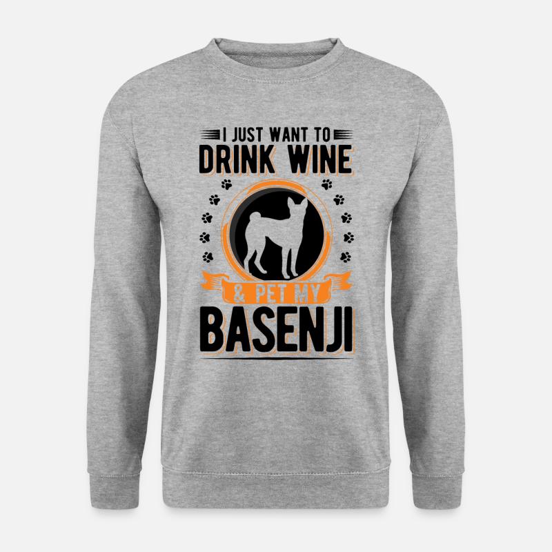 Basenji und Wein - Unisex Pullover - Weißgrau meliert