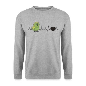 Kakapo Herzschlag Nachtpapagei - Unisex Pullover - Weißgrau meliert - Vorne - Alina (178cm) & Michal (187cm)