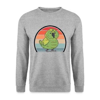 Kakapo Retro Nachtpapagei Vintage - Unisex Pullover - Weißgrau meliert - Vorne - Alina (178cm) & Michal (187cm)