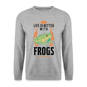 Das Leben ist besser mit Fröschen - Unisex Pullover - Weißgrau meliert - Vorne - Alina (178cm) & Michal (187cm)