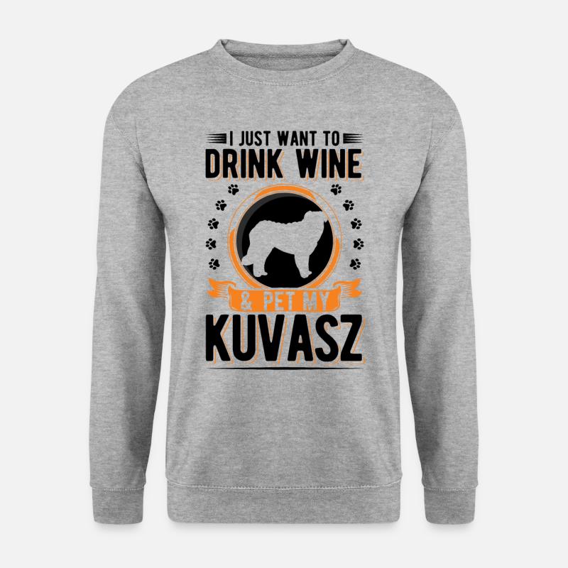 Kuvasz und Wein - Unisex Pullover - Weißgrau meliert