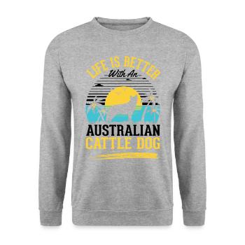 Das Leben ist besser mit Australien Cattle Dogs - Unisex Pullover - Weißgrau meliert - Vorne - Alina (178cm) & Michal (187cm)