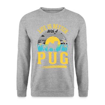 La vie est meilleure avec un carlin - Sweat-shirt Unisexe - gris chiné - Devant - Alina (178cm) & Michal (187cm)
