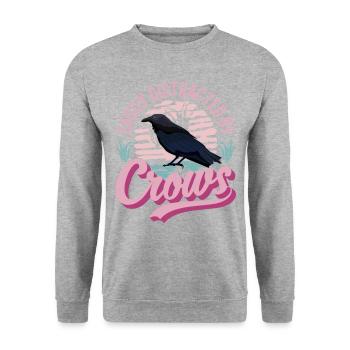 Easily distracted by Crows Krähe Rabe Rabenkrähe - Unisex Pullover - Weißgrau meliert - Vorne - Alina (178cm) & Michal (187cm)