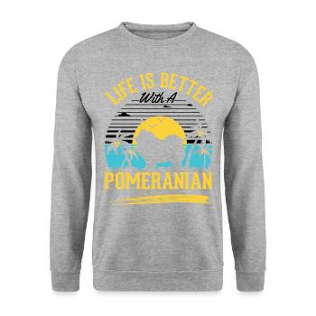 Das Leben ist besser mit einem Zwergspitz - Unisex Pullover - Weißgrau meliert - Vorne - Alina (178cm) & Michal (187cm)