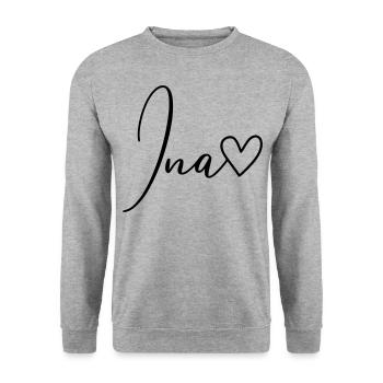 Ina Name Vorname Mädchen - Unisex Pullover - Weißgrau meliert - Vorne - Alina (178cm) & Michal (187cm)