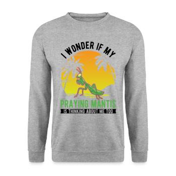 Gottesanbeterin Geschenk Mantis Fangschrecke - Unisex Pullover - Weißgrau meliert - Vorne - Alina (178cm) & Michal (187cm)