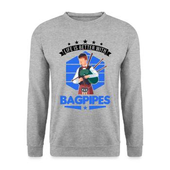 Never run with Bagpipes You could get Kilt - Unisex Pullover - Weißgrau meliert - Vorne - Alina (178cm) & Michal (187cm)