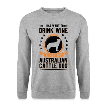 Australian Cattle Dog und Wein - Unisex Pullover - Weißgrau meliert - Vorne - Alina (178cm) & Michal (187cm)