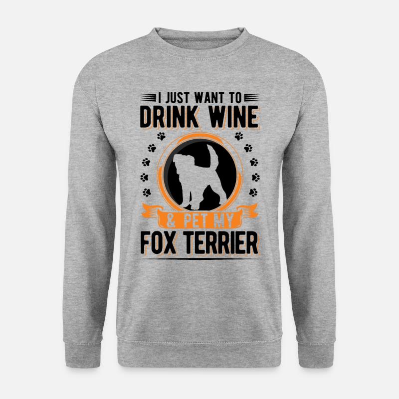 Foxterrier und Wein - Unisex Pullover - Weißgrau meliert