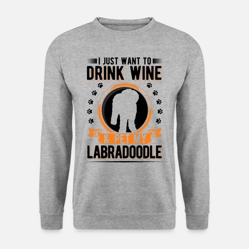 Labradoodle und Wein - Unisex Pullover - Weißgrau meliert