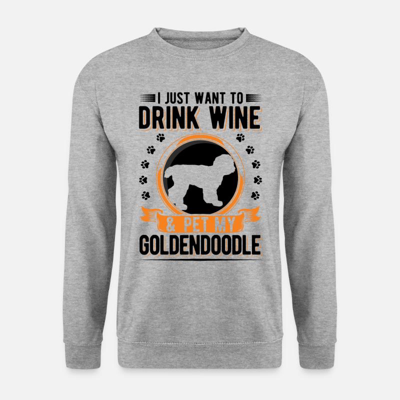 Goldendoodle und Wein - Unisex Pullover - Weißgrau meliert