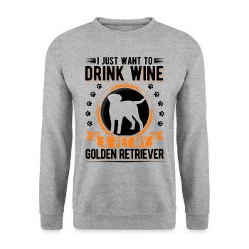Golden Retriever und Wein - Unisex Pullover - Weißgrau meliert - Vorne - Alina (178cm) & Michal (187cm)