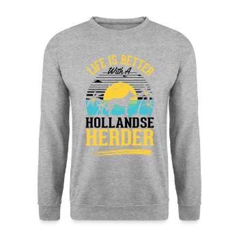 Das Leben ist ist mit einem Hollandse Herder - Unisex Pullover - Weißgrau meliert - Vorne - Alina (178cm) & Michal (187cm)