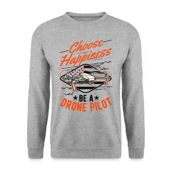 Drohnenpilot Geschenk Drohne Quadrocopter - Unisex Pullover - Weißgrau meliert - Vorne - Alina (178cm) & Michal (187cm)
