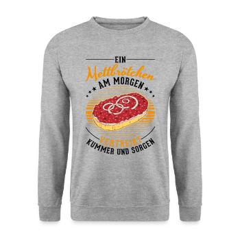 Mettbrötchen in the morning Mett Hackepeter - Unisex Sweatshirt - salt & pepper - Front - Alina (178cm) & Michal (187cm)