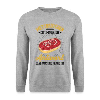 Mettbrötchen Mett Liebhaber Hackepeter - Unisex Pullover - Weißgrau meliert - Vorne - Alina (178cm) & Michal (187cm)