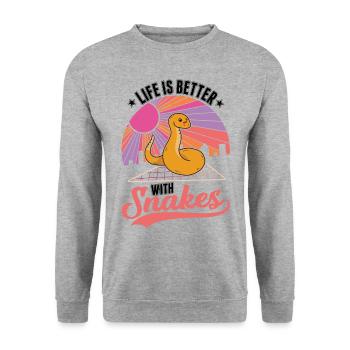 Das Leben ist besser mit Schlangen - Unisex Pullover - Weißgrau meliert - Vorne - Alina (178cm) & Michal (187cm)