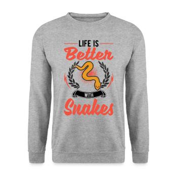 Das Leben ist besser mit Schlangen - Unisex Pullover - Weißgrau meliert - Vorne - Alina (178cm) & Michal (187cm)