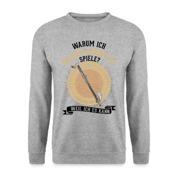 Warum ich Bassklarinette spiele? Weil ich es kann - Unisex Pullover - Weißgrau meliert - Vorne - Alina (178cm) & Michal (187cm)