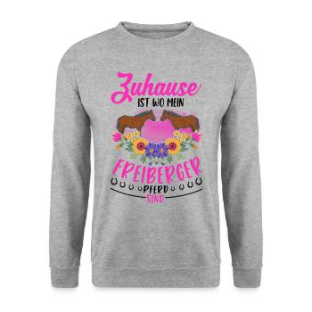 Zuhause ist wo mein Freiberger Pferd sind - Unisex Pullover - Weißgrau meliert - Vorne - Alina (178cm) & Michal (187cm)