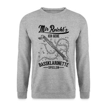 Mir reicht's Ich gehe Bassklarinette spielen - Unisex Pullover - Weißgrau meliert - Vorne - Alina (178cm) & Michal (187cm)