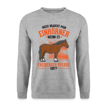 Freiberger Pferd Einhorn - Unisex Pullover - Weißgrau meliert - Vorne - Alina (178cm) & Michal (187cm)