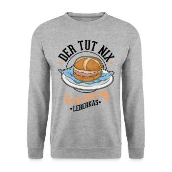Der tut nix Der will nur Leberkas Leberkäse - Unisex Pullover - Weißgrau meliert - Vorne - Alina (178cm) & Michal (187cm)