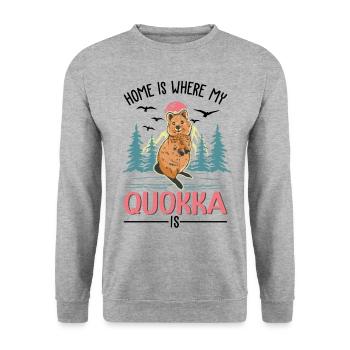 Zuhause ist wo mein Quokka ist - Unisex Pullover - Weißgrau meliert - Vorne - Alina (178cm) & Michal (187cm)