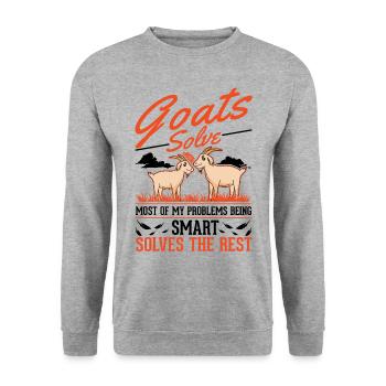 Ziegen Geschenk Ziegenwirt Ziege - Unisex Pullover - Weißgrau meliert - Vorne - Alina (178cm) & Michal (187cm)